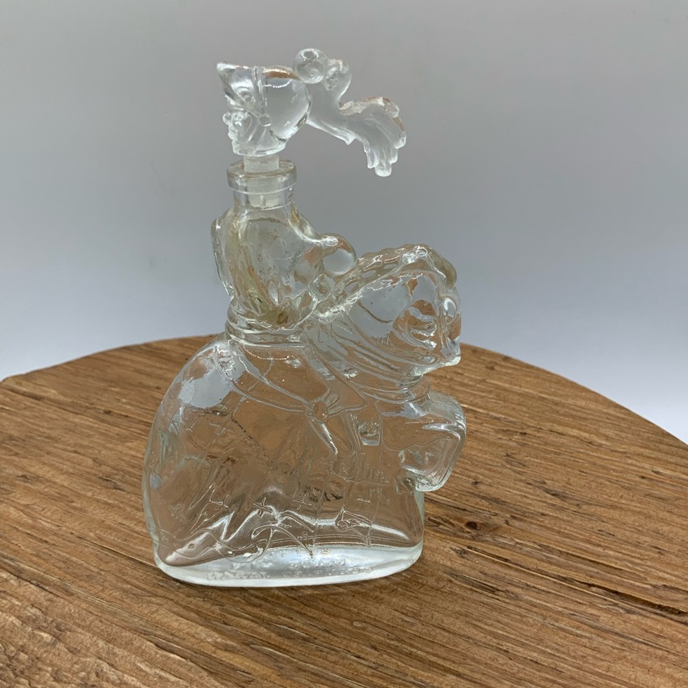 French Vintage Knight on Horseback Glass Bottle Decanter Perfume Bottle